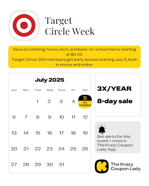 Calendar graphic of Target Circle Week that is confirmed for July 5 2025
