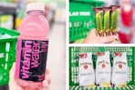 dollar tree vitaminwater, dubai chocolate, jim beam coffee 3-photo collage