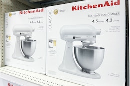 KitchenAid stand mixer in boxes on a store shelf 