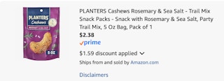 Planters cashews Amazon receipt