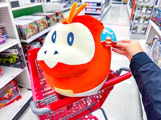 pokemon squishmallows jumbo plush sitting on a target cart