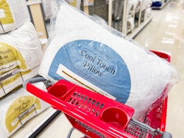 threshold cool touch bed pillows sitting on a target shelf