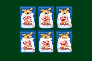 canine carry out treats on a green background