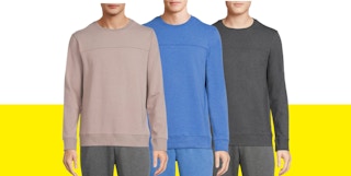 three men in plain sweatshirts