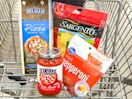 kroger pizza night groceries in shopping cart