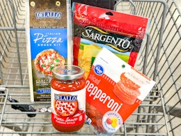 kroger pizza night groceries in shopping cart
