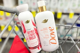 dove premium body washes in a cart