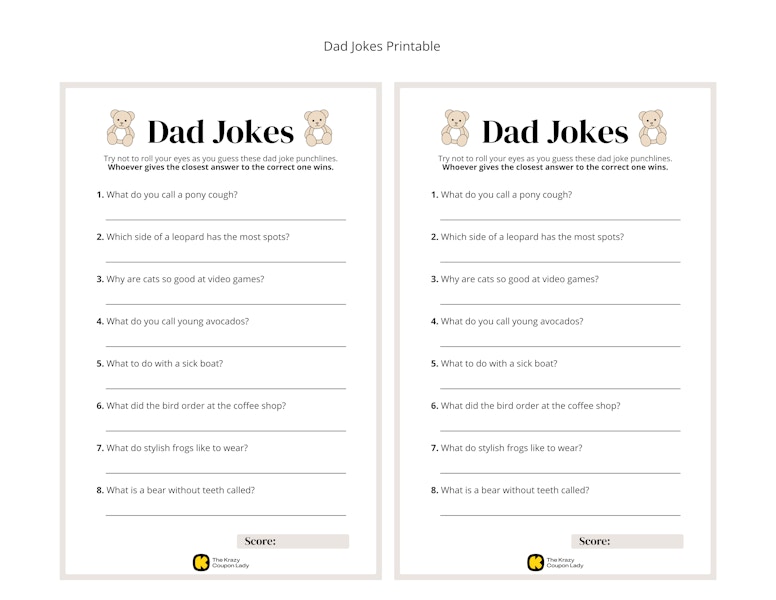 Dad Jokes baby shower game