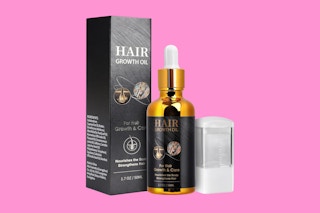 Hair Growth Oil on a pink background