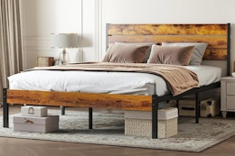 Full-Size Wood Panel Bed Frame, Only $85 With Valuable Amazon Coupon card image