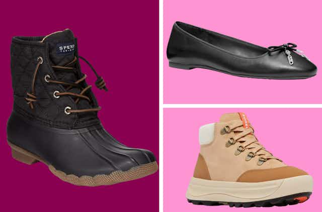 Designer Shoes at Macy's: $48 Ballet Flats, $52 Duck Boots, and More card image