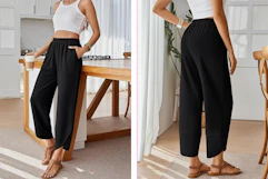 woman wearing black pants