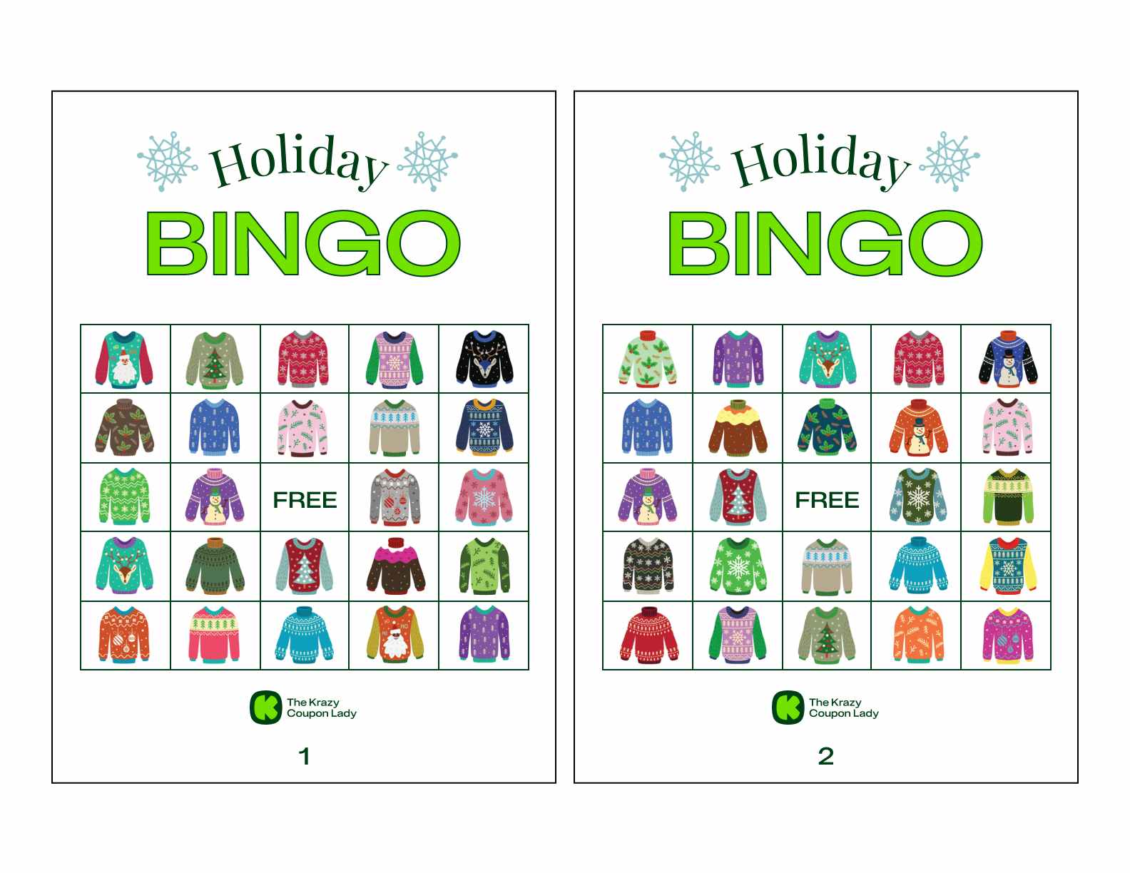 Holiday Bingo Printables Ugly Sweater Set