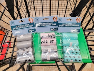 dog waste bags in a cart
