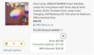 smart floor lamp Amazon receipt