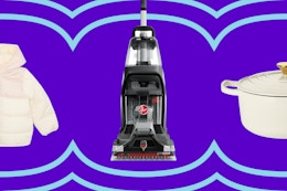 Long Fog kids coat, Hoover carpet cleaner, white Carote dutch oven