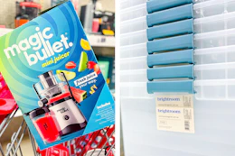 Magic Bullet mini juicer and Brightroom storage totes