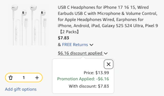 earbuds 2-pack Amazon receipt