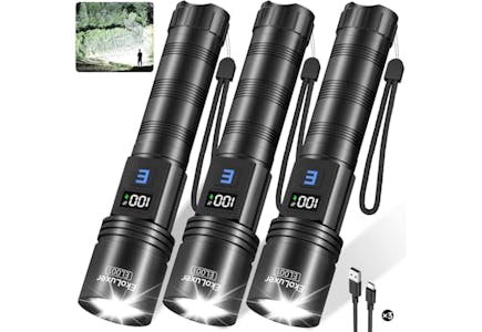 Rechargeable LED Flashlight 3-Pack