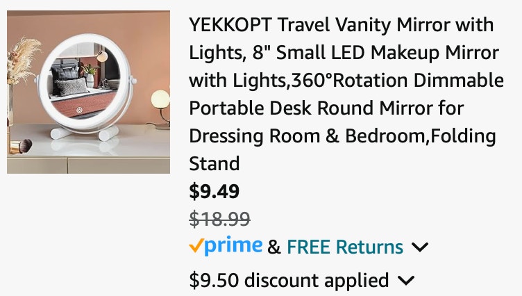 Yekkopt Travel Vanity Mirror with Lights, 8" Small LED Makeup Mirror with Lights