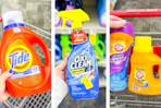 collage with tide, oxi-clean, and arm & hammer laundry products