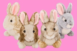 4 plush bunny toys in different colors 