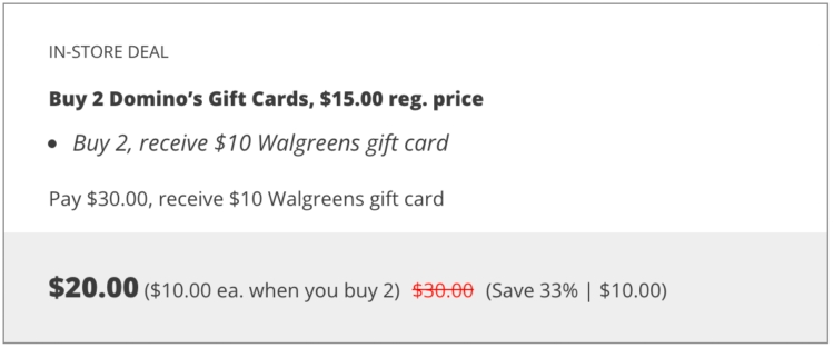 Screenshot of Walgreens gift card deal