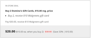 Screenshot of Walgreens gift card deal