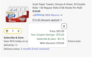 Scott paper towels Amazon receipt