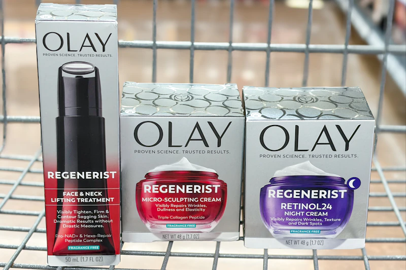 olay skincare products in a cart