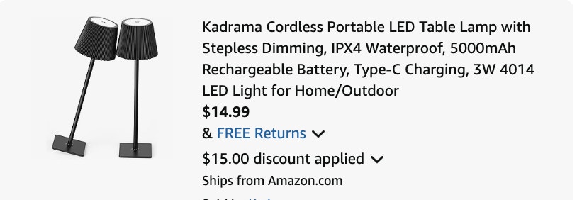table lamp set Amazon receipt