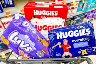 cart full of huggies and luvs diapers