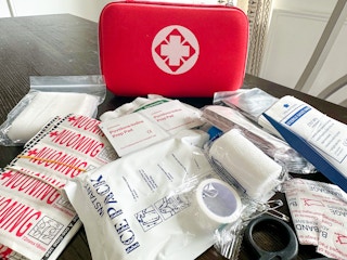a first aid kit on a table