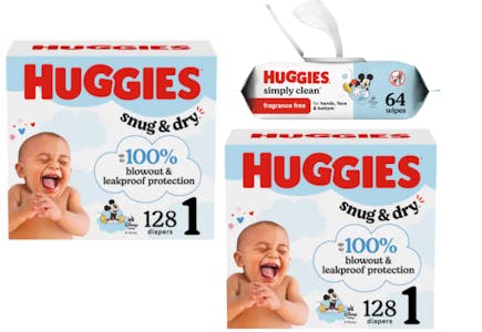 2 Huggies Diaper Boxes + 1 Wipes Pack
