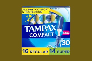 tampax tampons on an olive background