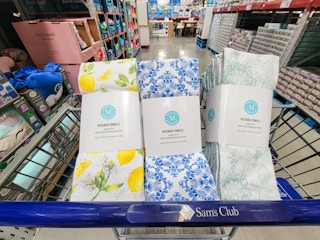 3 8-piece kitchen towel sets by martha stewart in a sam's club cart
