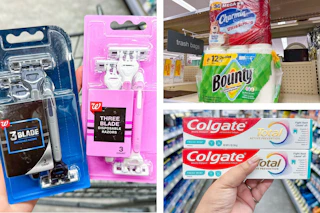 walgreens razors, colgate, bounty, charmin 3-photo collage