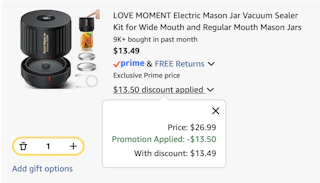 Vacuum sealer Amazon receipt