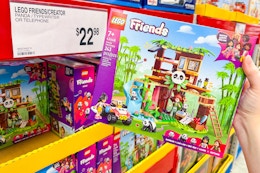 hand holding lego friends panda sanctuary