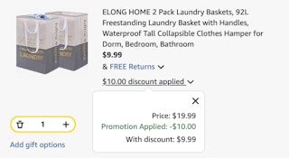 Laundry basket Amazon receipt