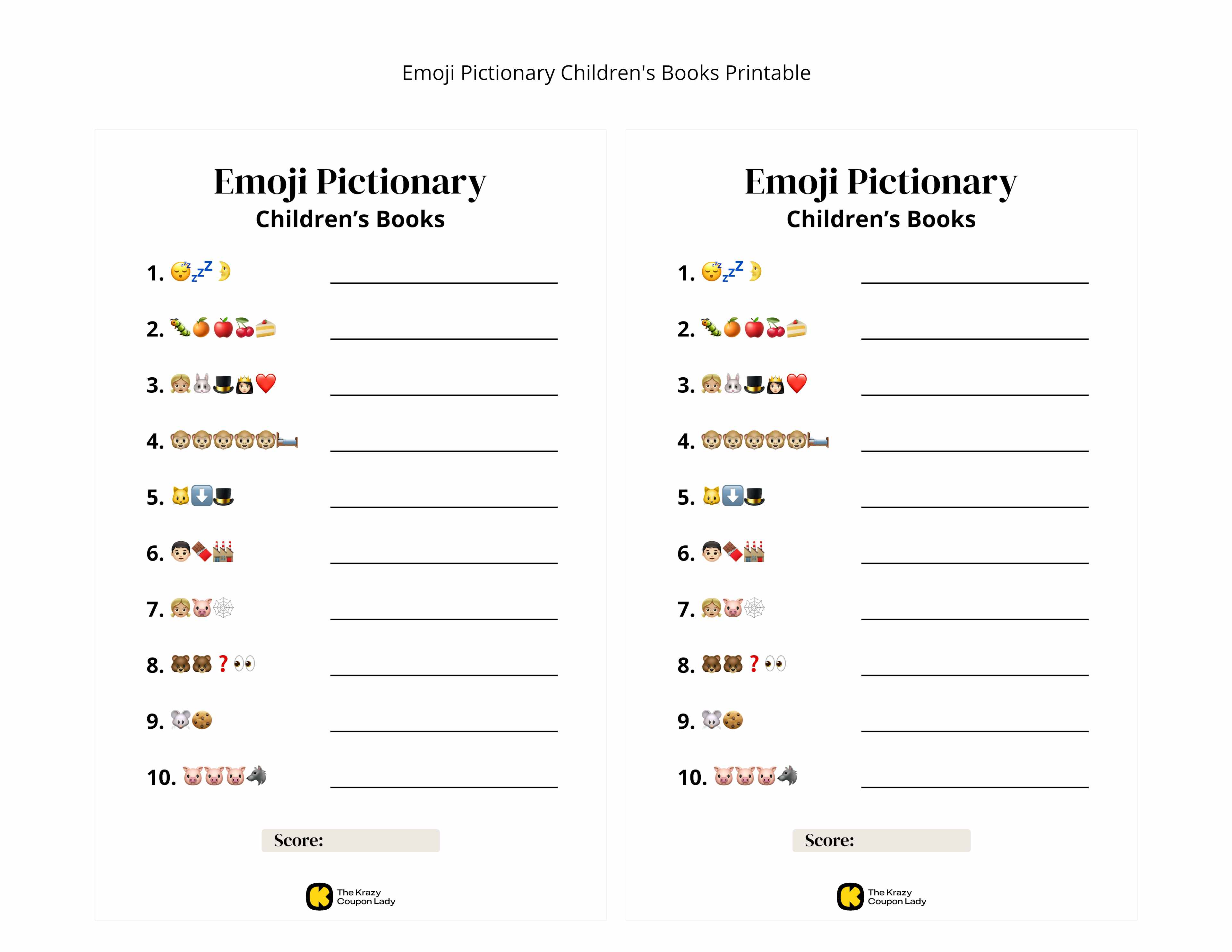 Emoji Pictionary Children's Books printable game