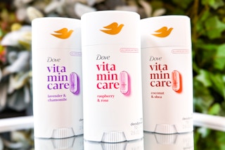 three sticks of dove vitamincare deodorant