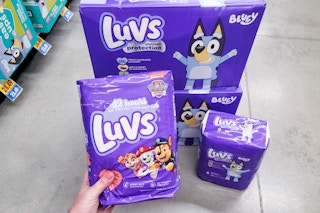 luvs diapers sitting in floor at kroger
