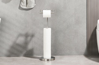 Nickel Toilet Paper Holder Stand in bathroom