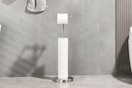 Nickel Toilet Paper Holder Stand in bathroom