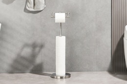 Nickel Toilet Paper Holder Stand in bathroom