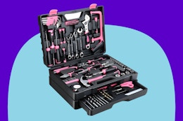 TVERIM Tool Set- 412 Piece Home Repair Kit on a blue background.
