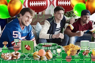 a football party with decor
