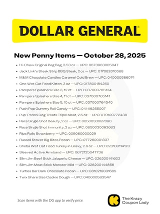 graphic of dollar general penny list 2 of 2 for oct 28