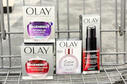 olay skincare in a shopping cart